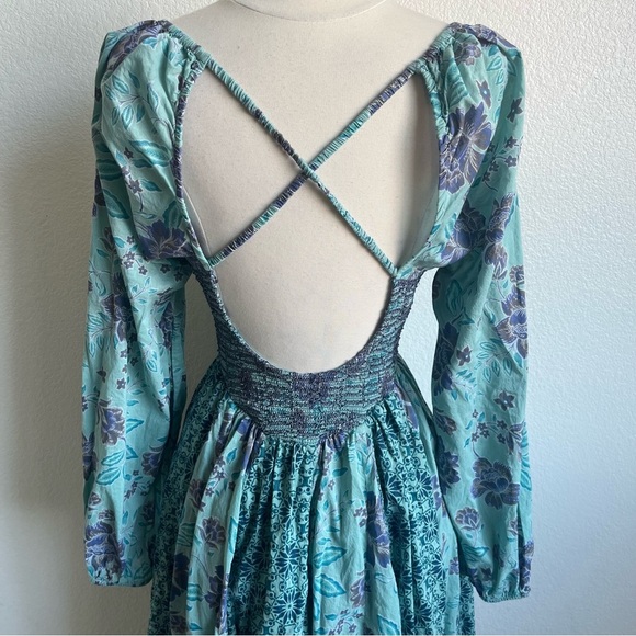 NWOT Free People “A New Way” Teal Bluish Purple Floral Long Sleeve Maxi Dress S - Picture 7 of 14